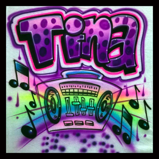 Airbrush T-shirt - 80's - 90's  - Hip Hop - Boom Box - Music - Graffiti