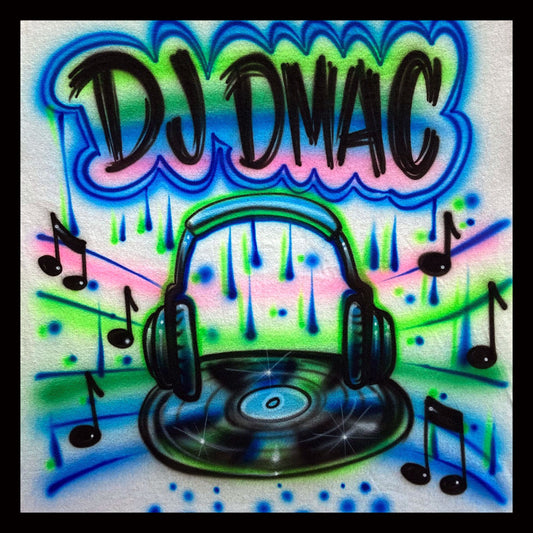 Airbrush T-shirt - DJ - Vinyl - Disk Jockey - Spin - Dance - Headphones - Music - LP