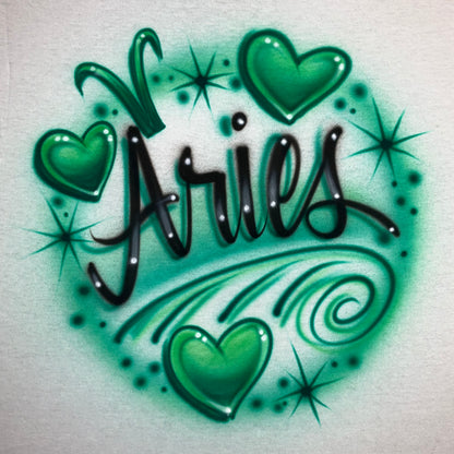 Airbrush T-shirt - Aries zodiac symbol with hearts