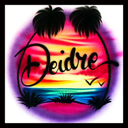 Airbrushed T-shirt - 2 Palm Beach Scene - Your Name