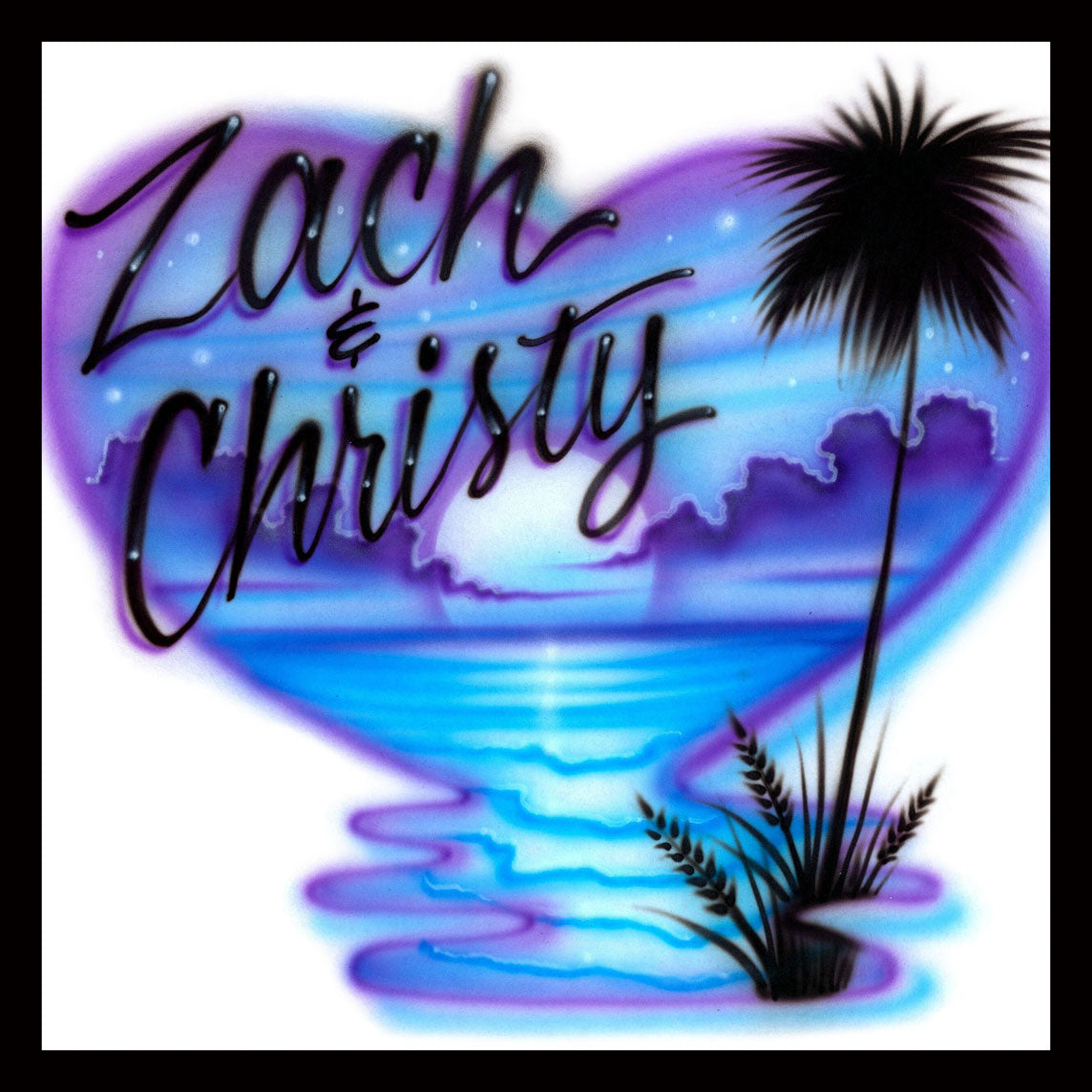 Airbrush T-shirt - Heart with Water Overflowing - Couples Beach Design