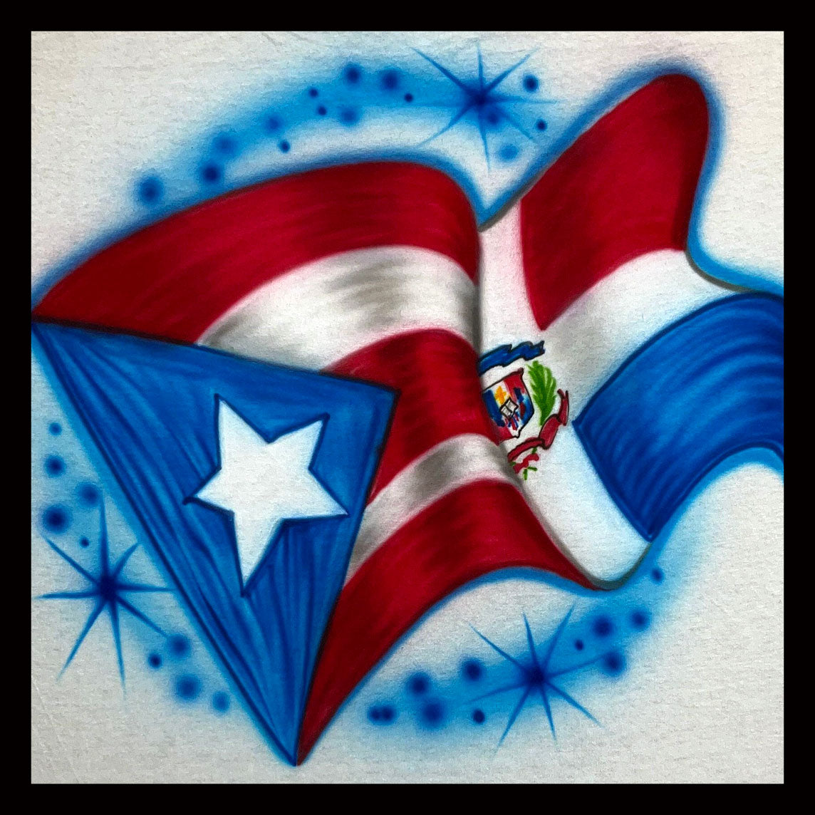 Airbrush T-shirt - Flag - Puerto Rican & Dominican Republic combined