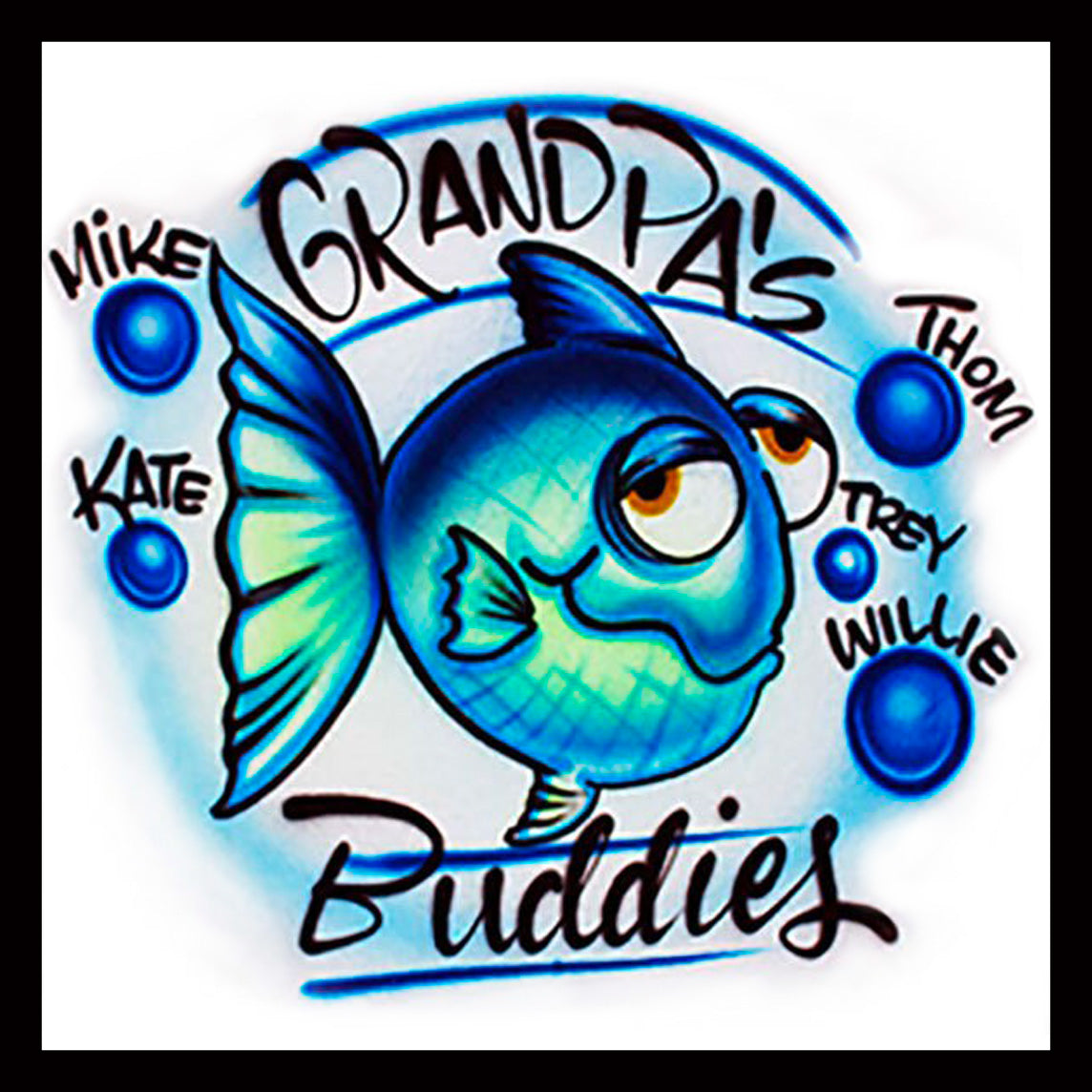 Airbrushed T-shirt - Grandpa's Fishing Buddies - Family