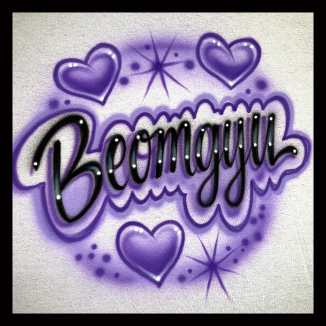 Airbrushed T-shirt - Beomgyu - Hearts and starbursts - As seen on TikTok