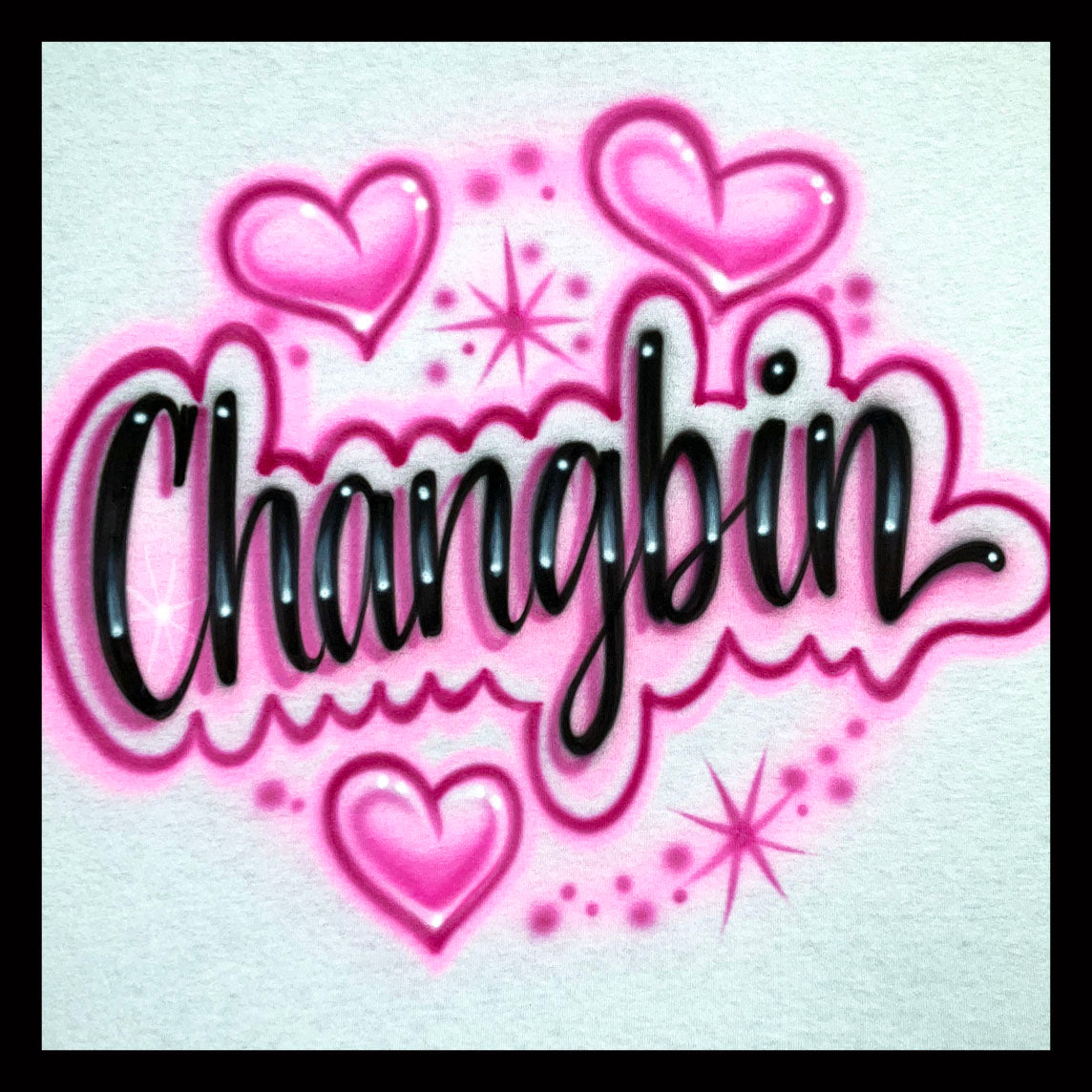 Airbrushed T-shirt - Changbin- Hearts and starbursts - as seen on TikTok