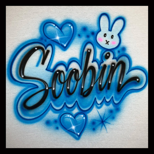 Airbrushed T-shirt - Soobin - Hearts and starbursts - Bunny head