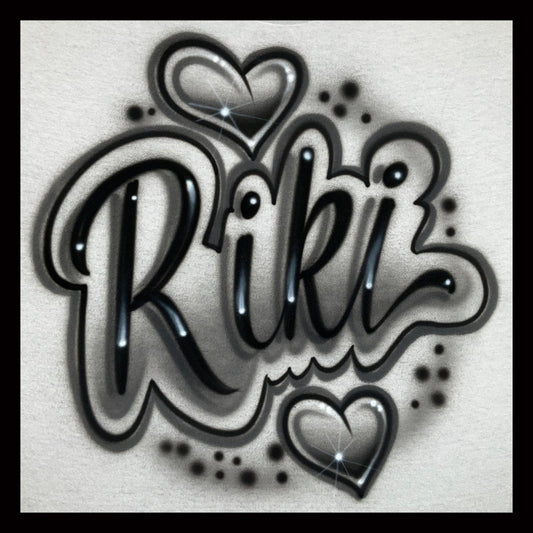 Airbrushed T-shirt - Riki- Hearts and Starburst Design