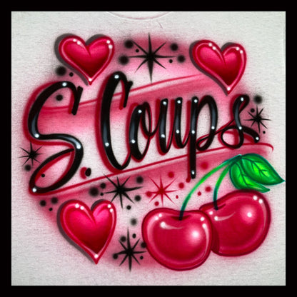 Airbrushed T-shirt - S.Coups - Hearts and Cherries Design