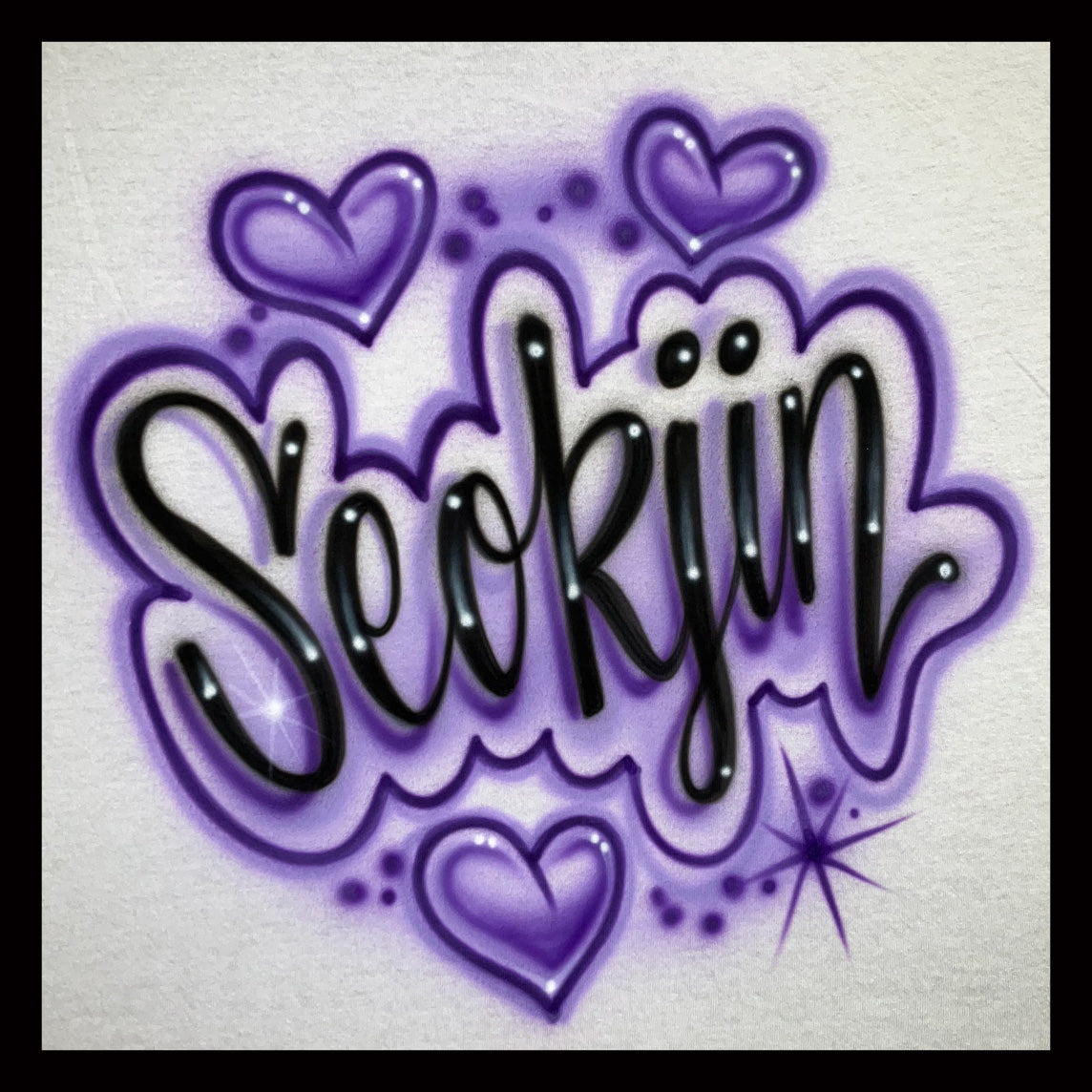 Airbrushed T-shirt - Seokjin - Hearts and Starburst Design