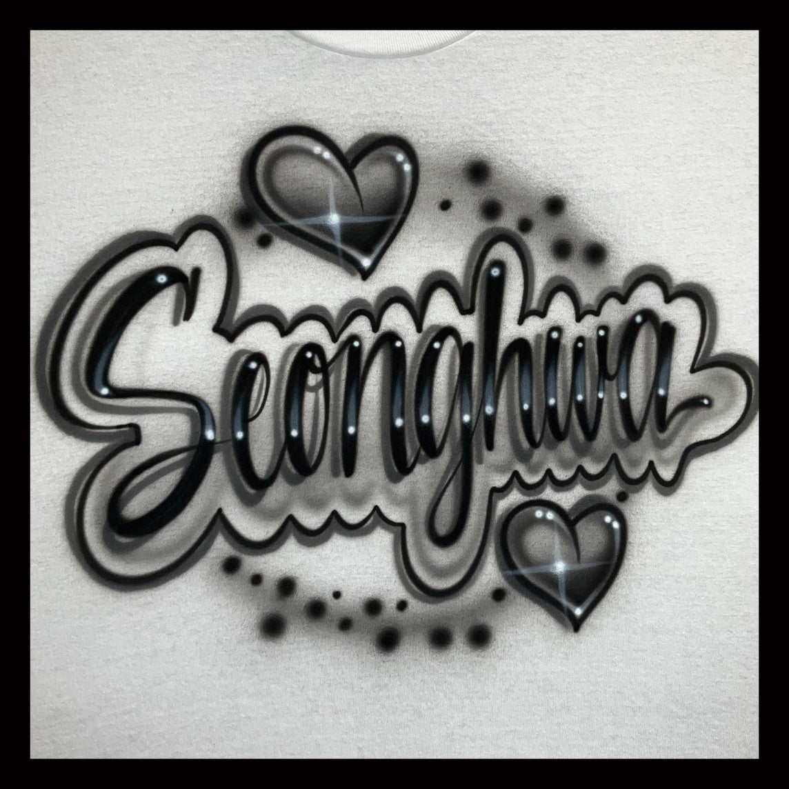 Airbrushed T-shirt -Seonghwa- Hearts and starbursts