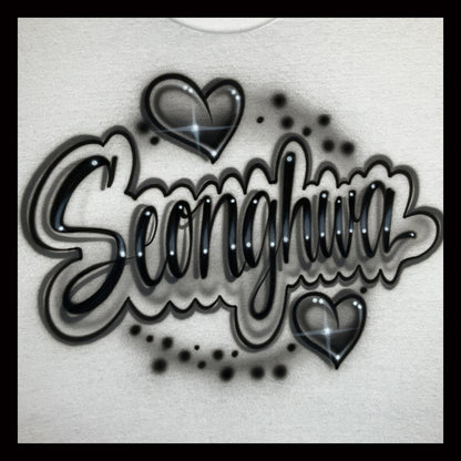 Airbrushed T-shirt -Seonghwa- Hearts and starbursts