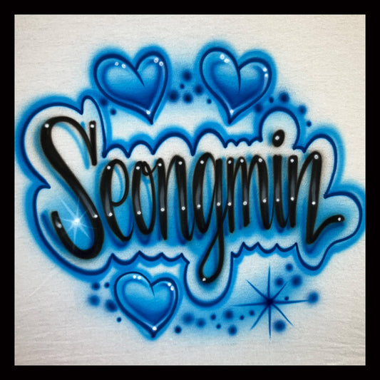 Airbrushed T-shirt - Seongmin - Hearts and Starburst Design