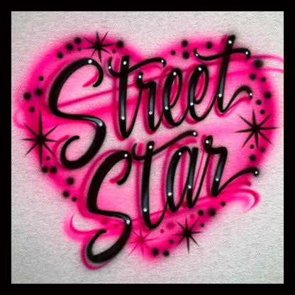 Airbrushed T-shirt - Street Star - Heart with starbursts