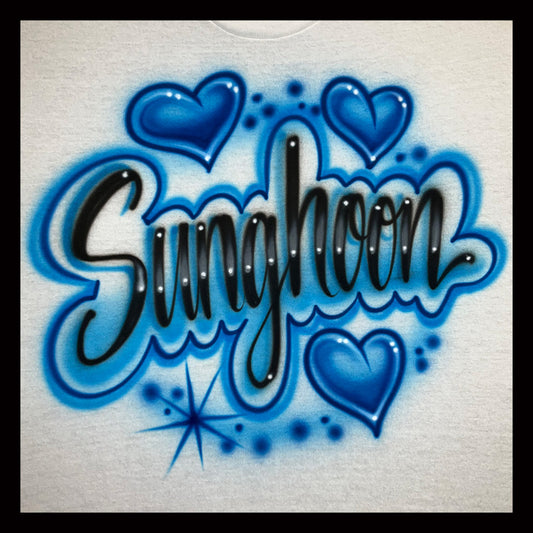 Airbrushed T-shirt - Sunghoon - Hearts and starbursts