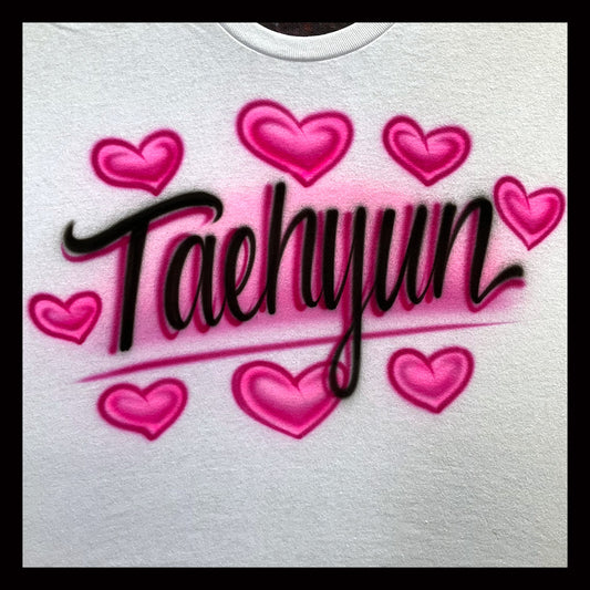 Airbrushed T-Shirt - Taehyun - Hearts - Any Name