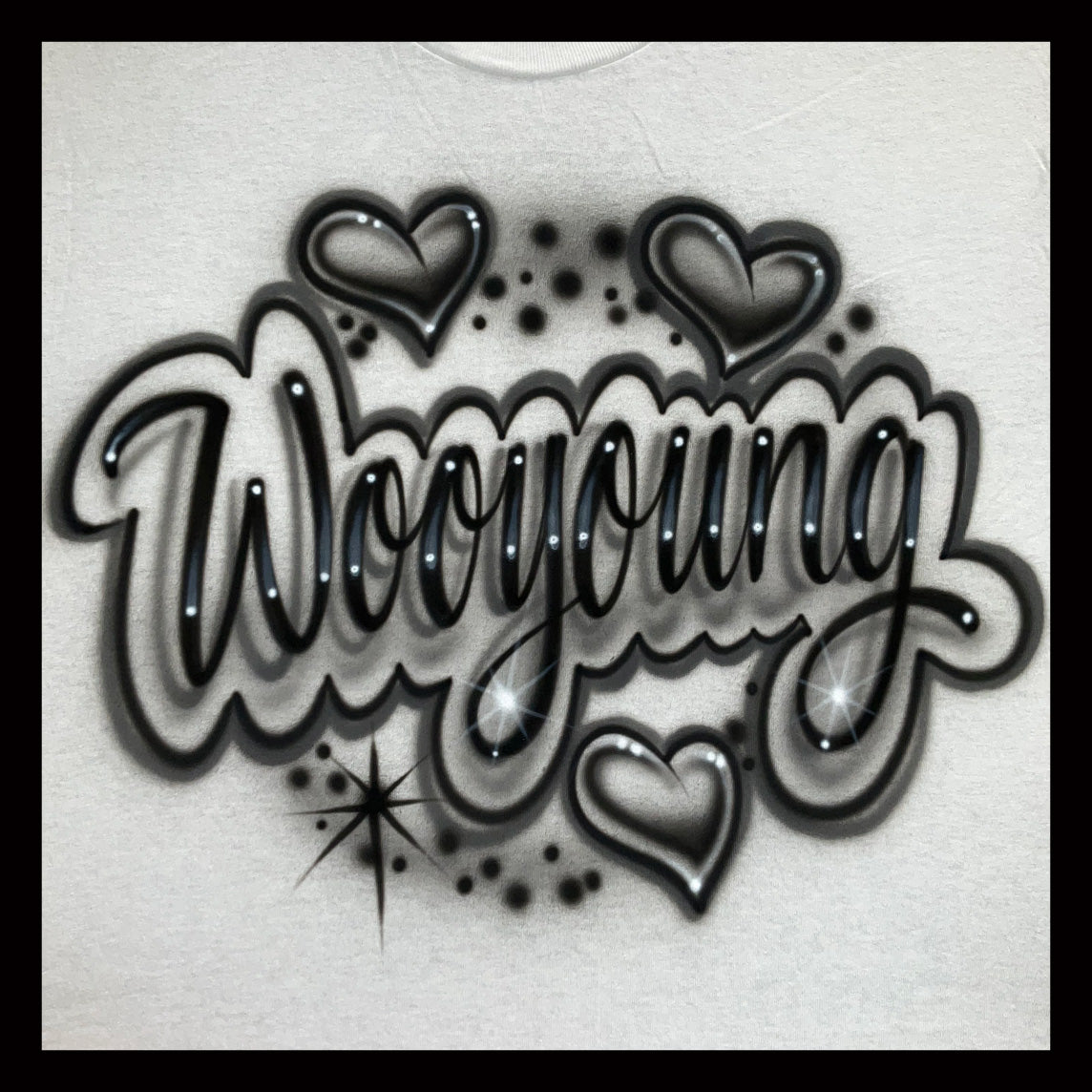 Airbrushed T-shirt - Wooyoung - Hearts and Starburst Design