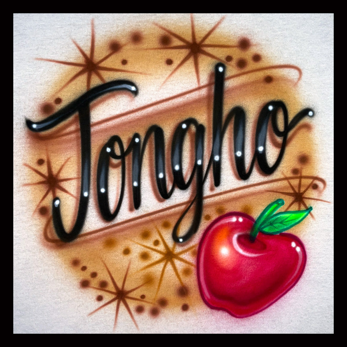 Airbrushed T-shirt - Jongho - Starbursts -Shiny Red Apple