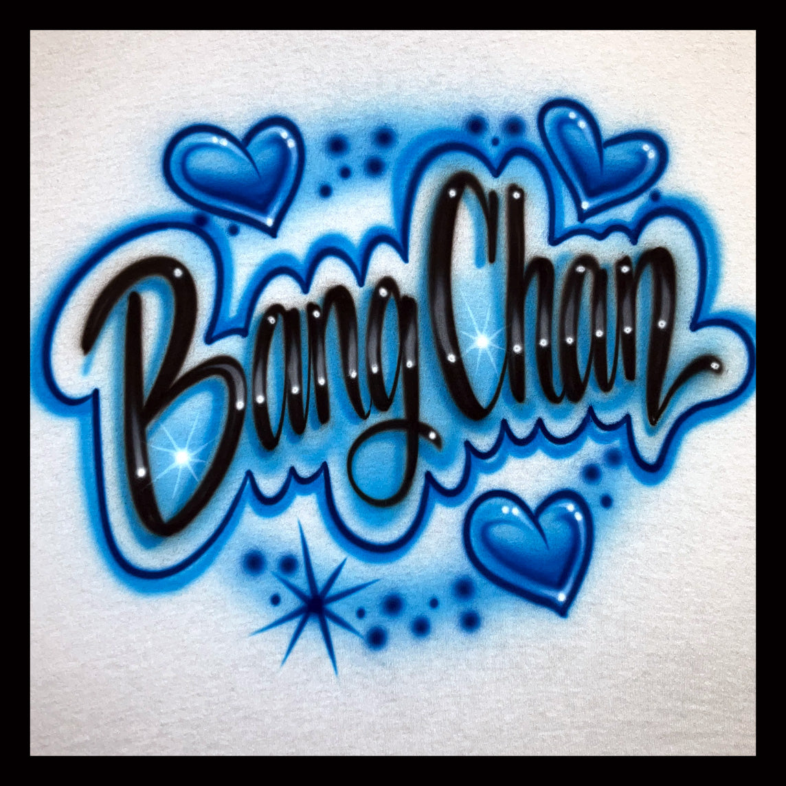 Airbrushed T-shirt - Bang Chan - Hearts and starbursts