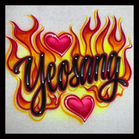 Airbrushed T-shirt - Yeosang - with Flames & Hearts