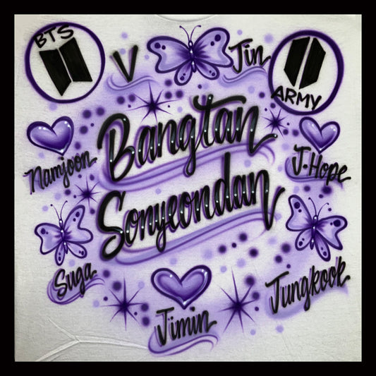 Airbrushed T-shirt - Bangtan Sonyeondan -  Butterfies and Hearts