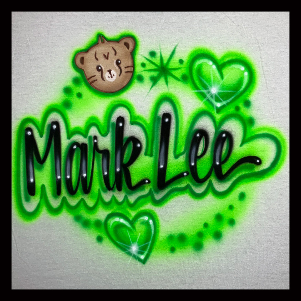 Airbrushed T-shirt - Mark Lee - Hearts - Cheetah Head