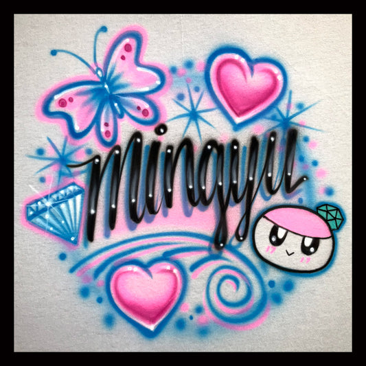 Airbrushed T-shirt - Mingyu - Butterfly - Diamond - Hearts - Bbongbongie