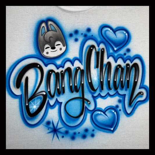 Bang Chan airbrushed t-shirt with Wolf Chan and hearts