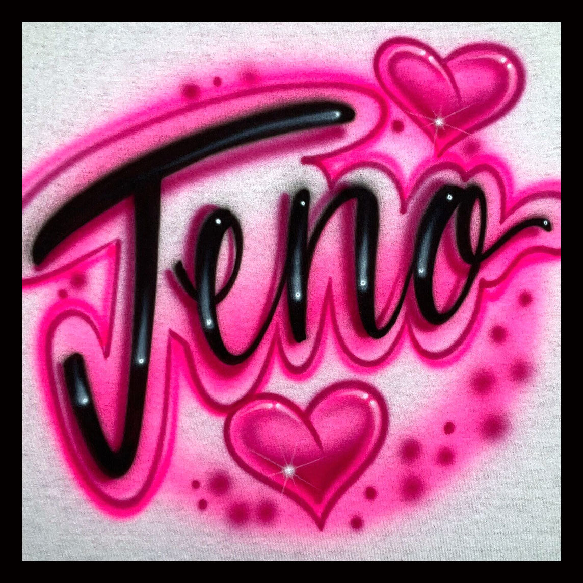 Airbrushed T-shirt - Name or Word - Hearts - Personalized