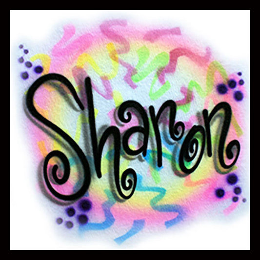 Airbrush T-shirt  with a swirly name and rainbow confetti