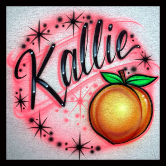 Airbrushed T-shirt * Name with Peach * You Choose Color * Fruit