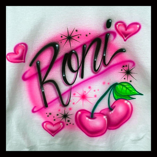 Airbrushed T-shirt * Name with Cherries * Hearts * Fruit * Cherry