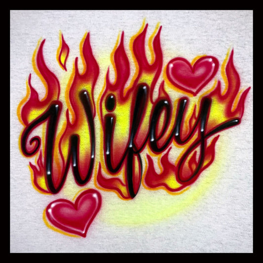 Airbrushed T-shirt * Name/Word with flames & hearts