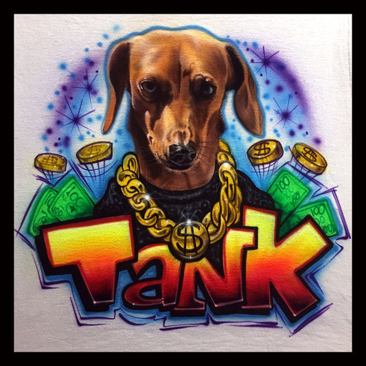 Airbrush T-shirt - Pet Portrait with Bling - You Choose Colors