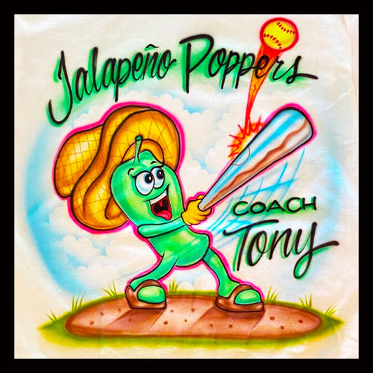 Airbrush T-shirt - Softball - Jalapeño - Your Name