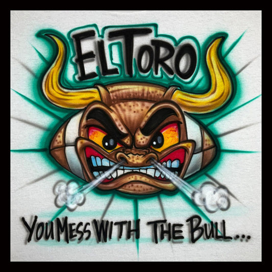 Airbrush T-shirt - Football - Snorting bull - Horns