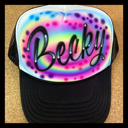 Airbrush Trucker Hat * One Name or Word * Rainbow