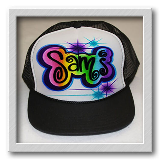 Airbrushed Trucker Hat - Rainbow Name