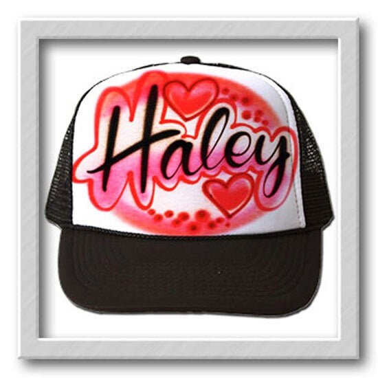 Airbrushed Trucker Hat * Name * Your Word * Hearts