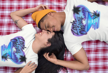 Airbrush T-shirt - Heart with Water Overflowing - Couples Beach Design