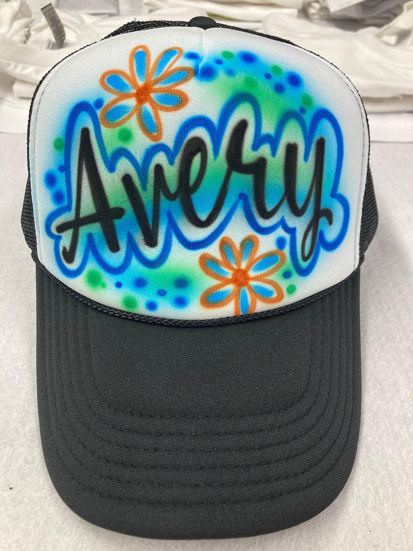 Airbrushed Trucker Hat * Name * Your Word * Flowers * Flower